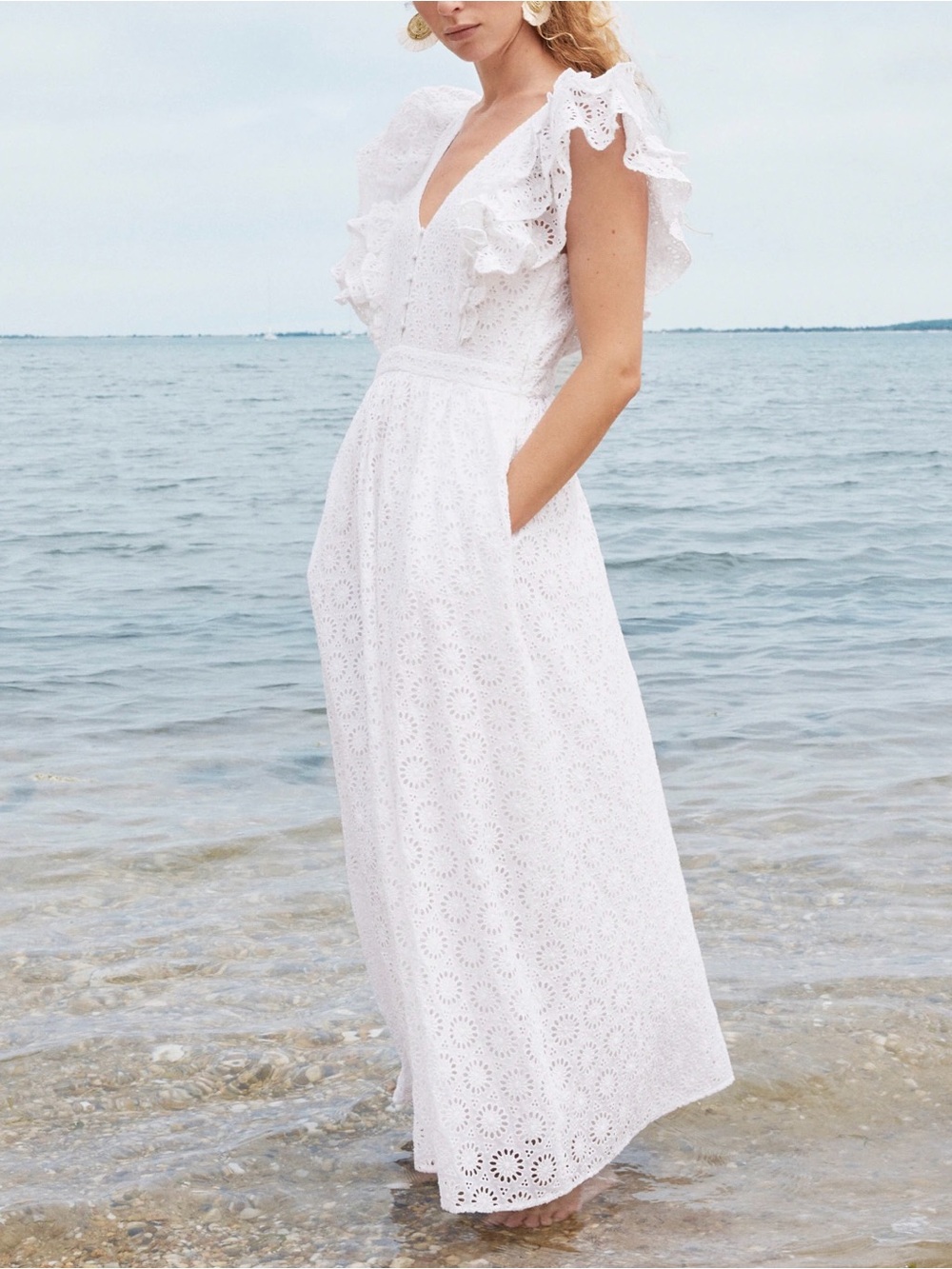 J. Crew Ruffle Maxi Eyelet Dress White Size 0